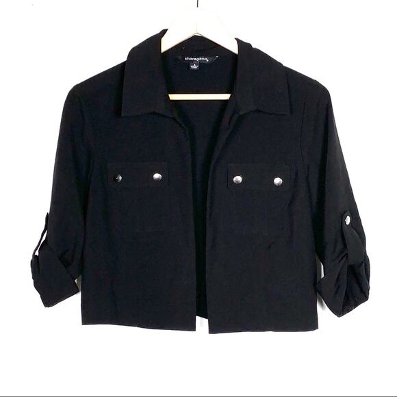 Sharagano open front lightweight black convertible sleeve jacket size 6 B179 - Picture 1 of 4